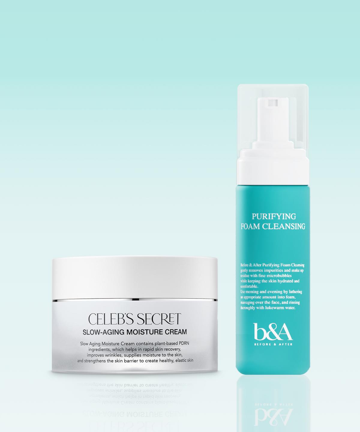 Slow Aging Moisture Cream + Purifying Foam Cleansing Set Before & After