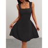 Fashion Solid Color Party Square Neck Backless Mini Slip Dresses 2025 New Elegant High Waist Club Pleated Short Dress