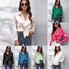 2025 Women's Silk-Like Satin Long Sleeve Shirt - New European & American Style