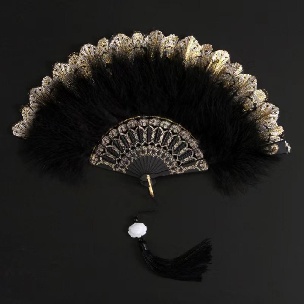 Multicolor Hand Fan Lace Wedding Party Bride Fan White Fur Folding Fan  Hand Held Party Decoration