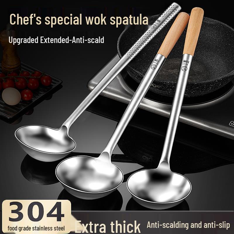 Edelstahl Kochlöffel mit langem Griff Wok- und Servierlöffel Set