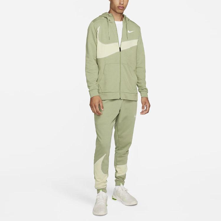 Nike Dri-FIT Logo Letter Print Color Block Long Sleeve Hoodie Men Hoodie Green FB8575-386