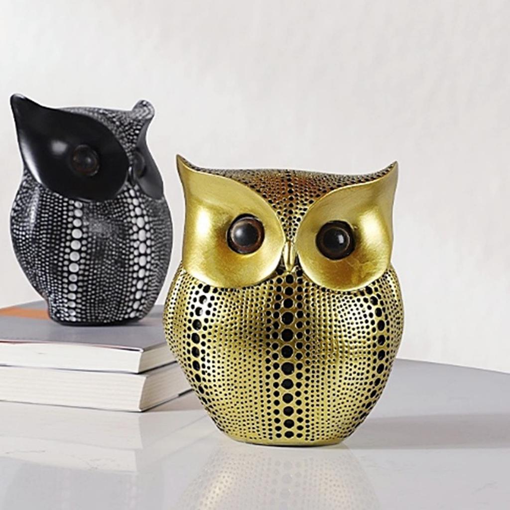 heizi Owl Figurine, Stylish Interior Decor, Nordic Object, Asian Goods, Bali Style, Entryway, Good Luck Charm (Gold)