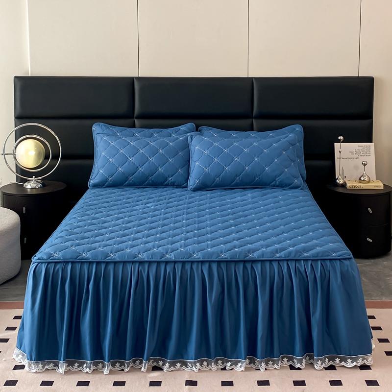 1pc Quilted Bed Skirt Solid Color Bed Cover Lace Style Bedspread Thickened Mattress Protector Roupa De Cama (No Pillowcase)