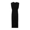 European & American Style Sleeveless Velvet Slimming Long Dress with Pleated Waist and Button Accents