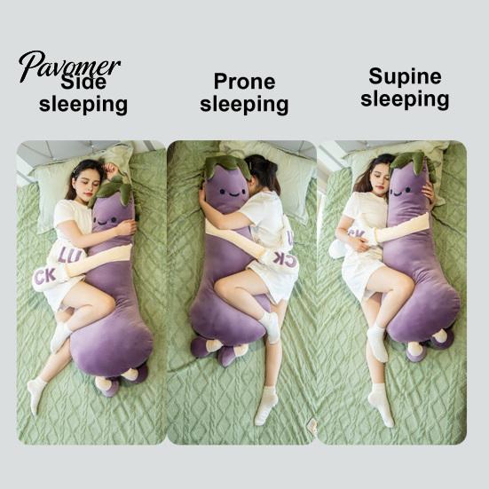 Skin Friendly Pillow Eggplant Body for Side Sleepers, Soft Long Plush Cushion Large Hug with Removable Washable Cover, Cute Hugging Women Full Support