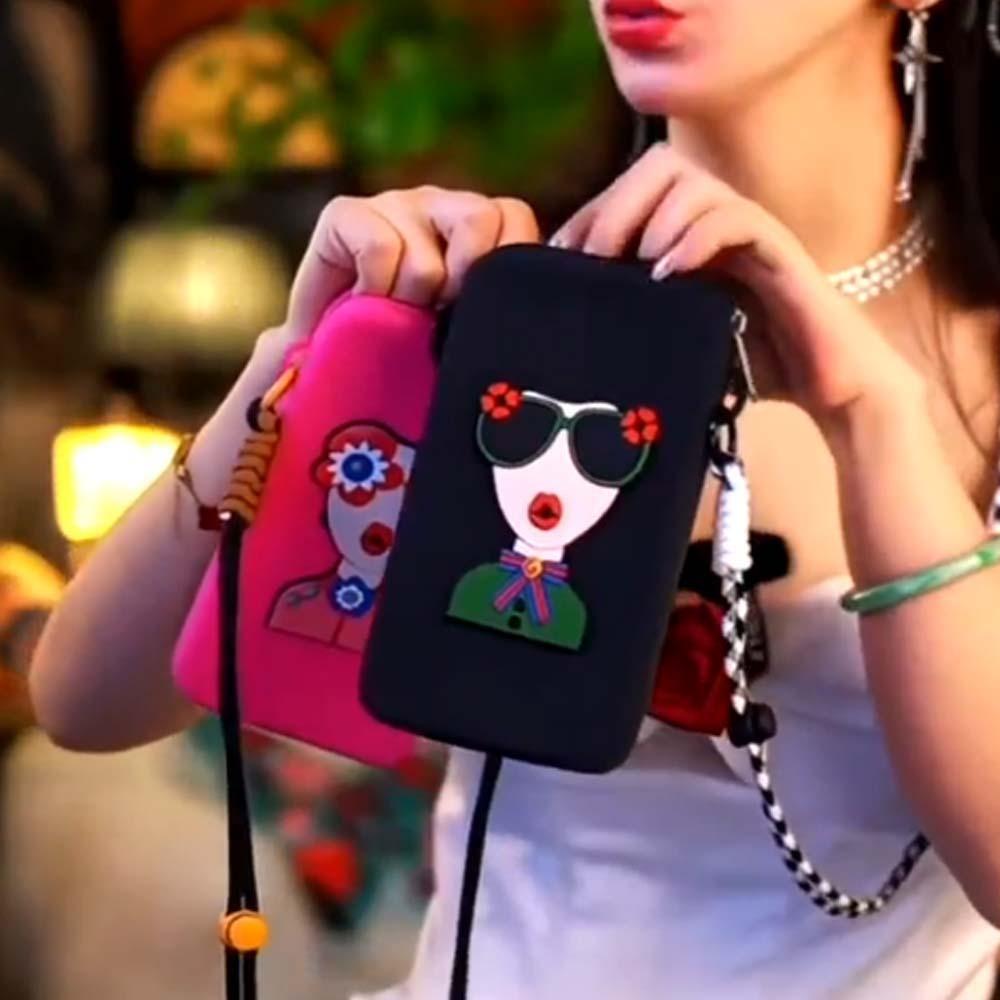 Anti-lost Hanging Neck Phone Bag Cartoon Modern Lady Storage Bag Zipper Soft Shoulder Case  School