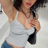 M European and American women's clothing summer new solid color sleeveless backless kinked sling vest belly button top women