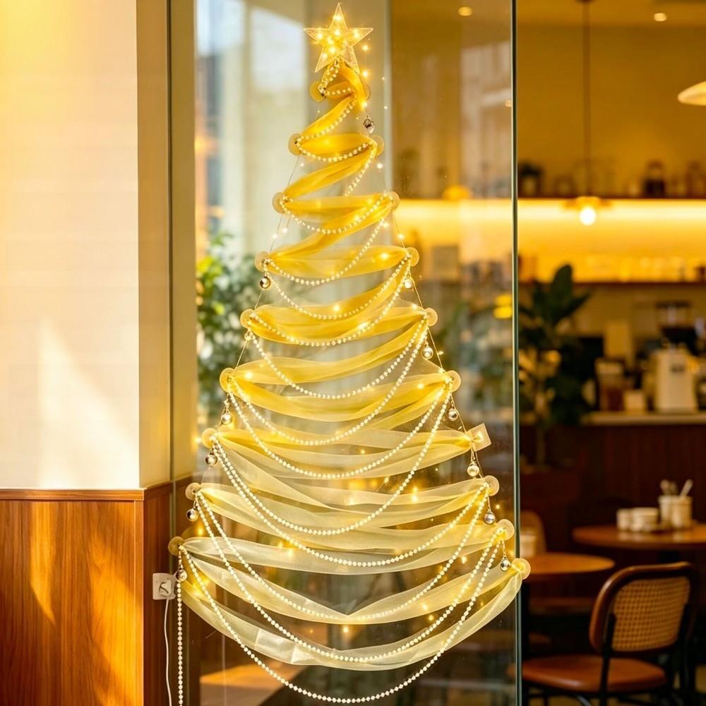 Reusable DIY Xmas Tree Pearls String Christmas Decor Ribbon Christmas Tree Glass Tiles