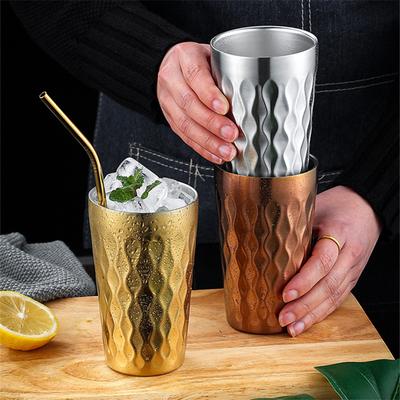 Stainless Steel Wave Pattern Beer Mugs for Tea Thicken Double Wall Coffee Cold Drinks Water Cup Metal Wine Tumbler Bar Drinkware