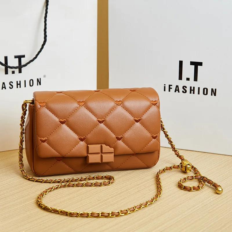 

Роскошная брендовая сумка с заклепками и цепочкой из ромбовидной сетки, модная сумка из натуральной кожи через плечо, косая сумка через плечо, высококачественная женская сумка size 23 7 14 светло-коричневого