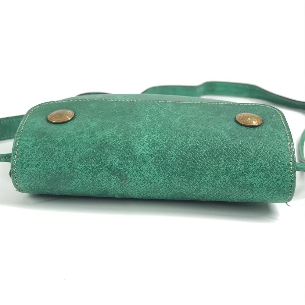 HERMES vintage logo Pochette bag mini bag Shoulder Bag Leather Green