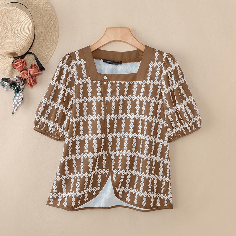 

ZANZEA Женская повседневная блузка с квадратным вырезом, летняя, с коротким рукавом и принтом 3XL