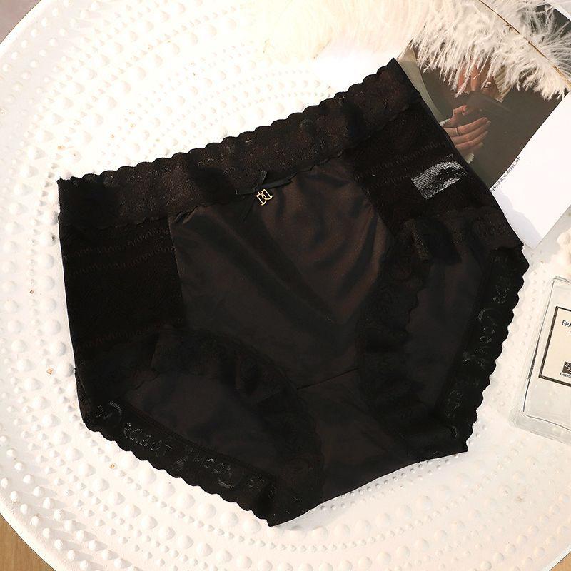 Women's Summer Sexy Lace Ice Silk Satin Tummy Lift Traceless Mid Waist Panties