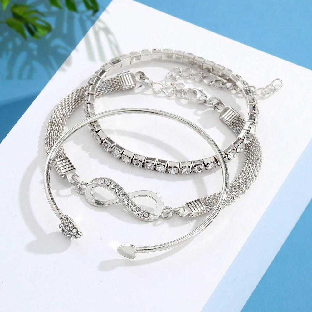 3pcs/set Rhinestone Heart Decor Bracelet