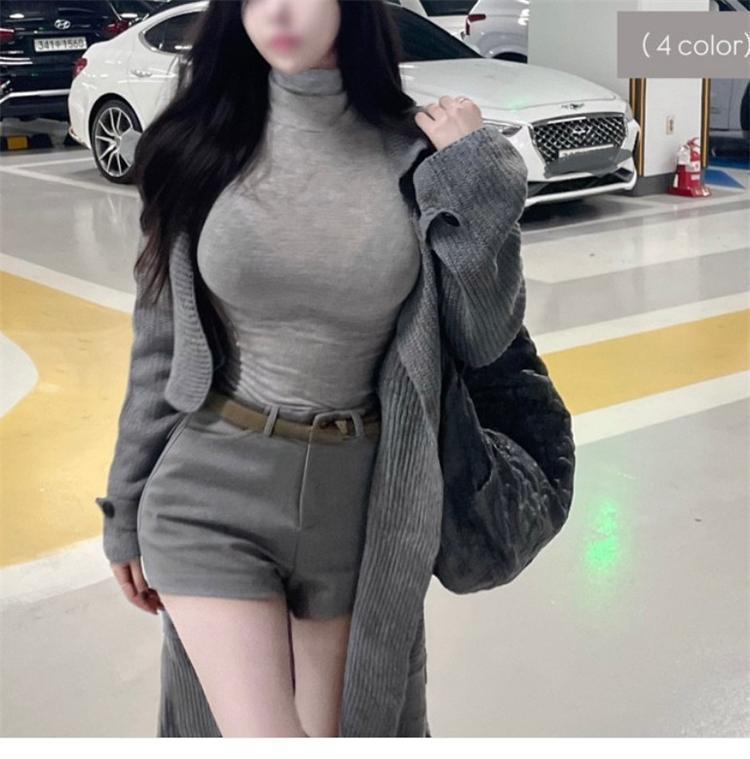 Elegant Slim Fit See-Through High Neck Long Sleeve T-Shirt