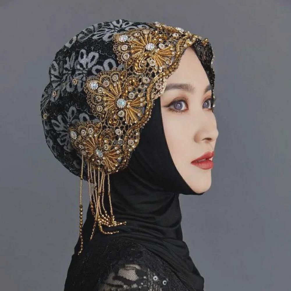 

Элегантная мусульманская модная шапка с бисером и стразами Adjustable