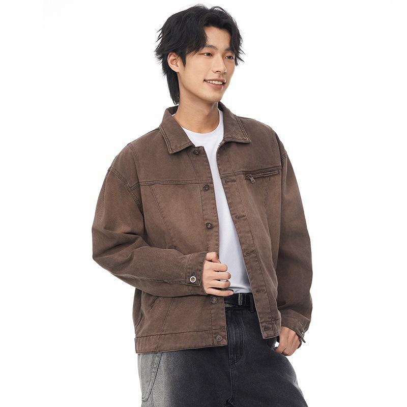 

Retro Gradient Casual Jacket for Men s New Loose Cotton Lapel Shirt Jacket S коричневий
