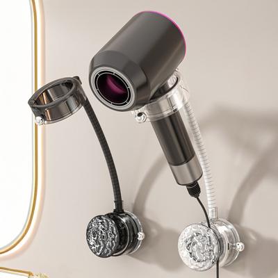 Wall Hair Dryer Holder Wall Mount Suction Cup Blow Dryer Stand Angle Adjustable Hair Dryer Hanger with Cable Storage for Bathroom Organization