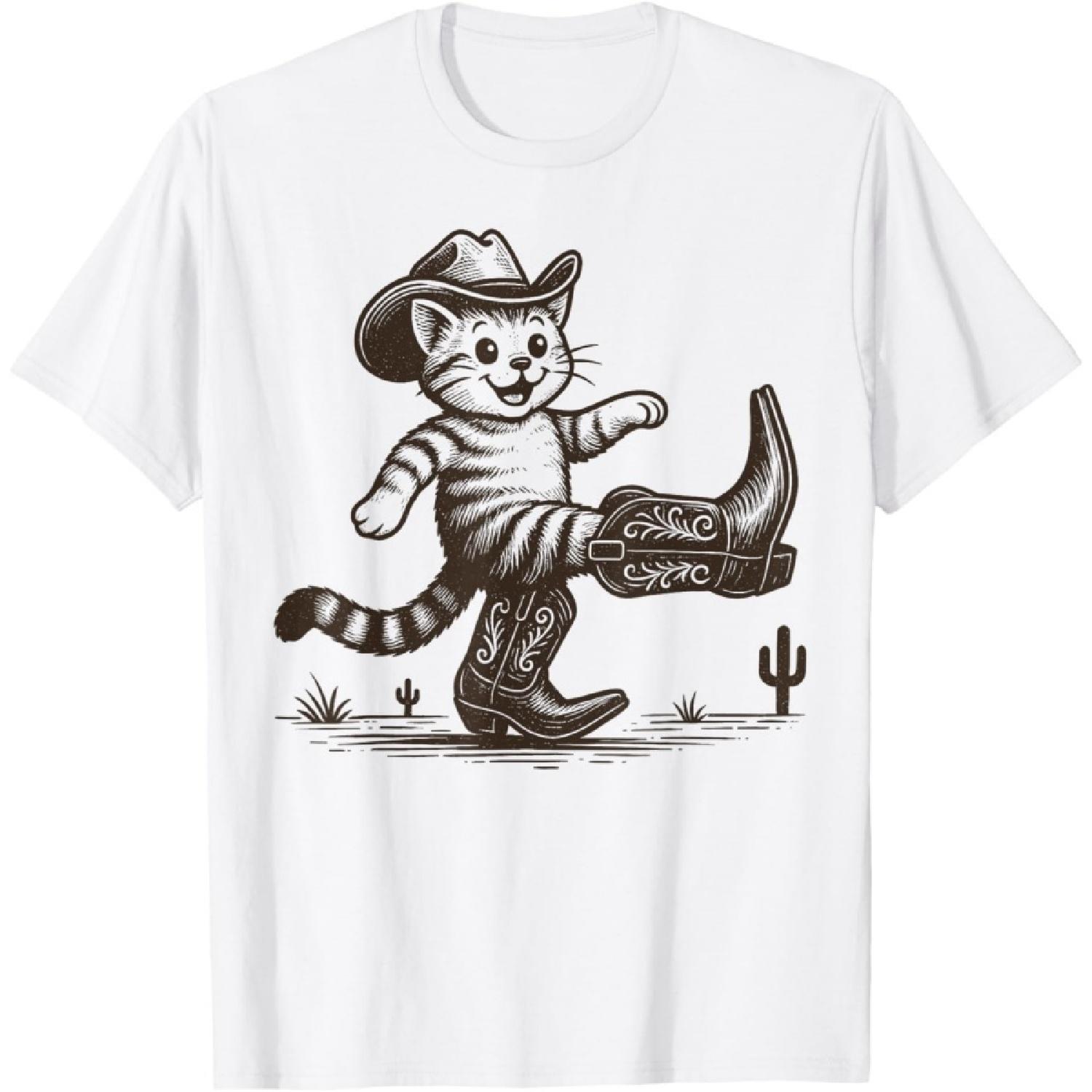 Western Cowboy Cat in Boots Funny Cowboy Cat T-Shirt(3) S