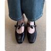 Blue Cabinet, Soft Leather French Single Shoes Women's Flat Bottom Bow Light Mouth Ballet Shoes Small Square Head Retro Mary Jane Shoes