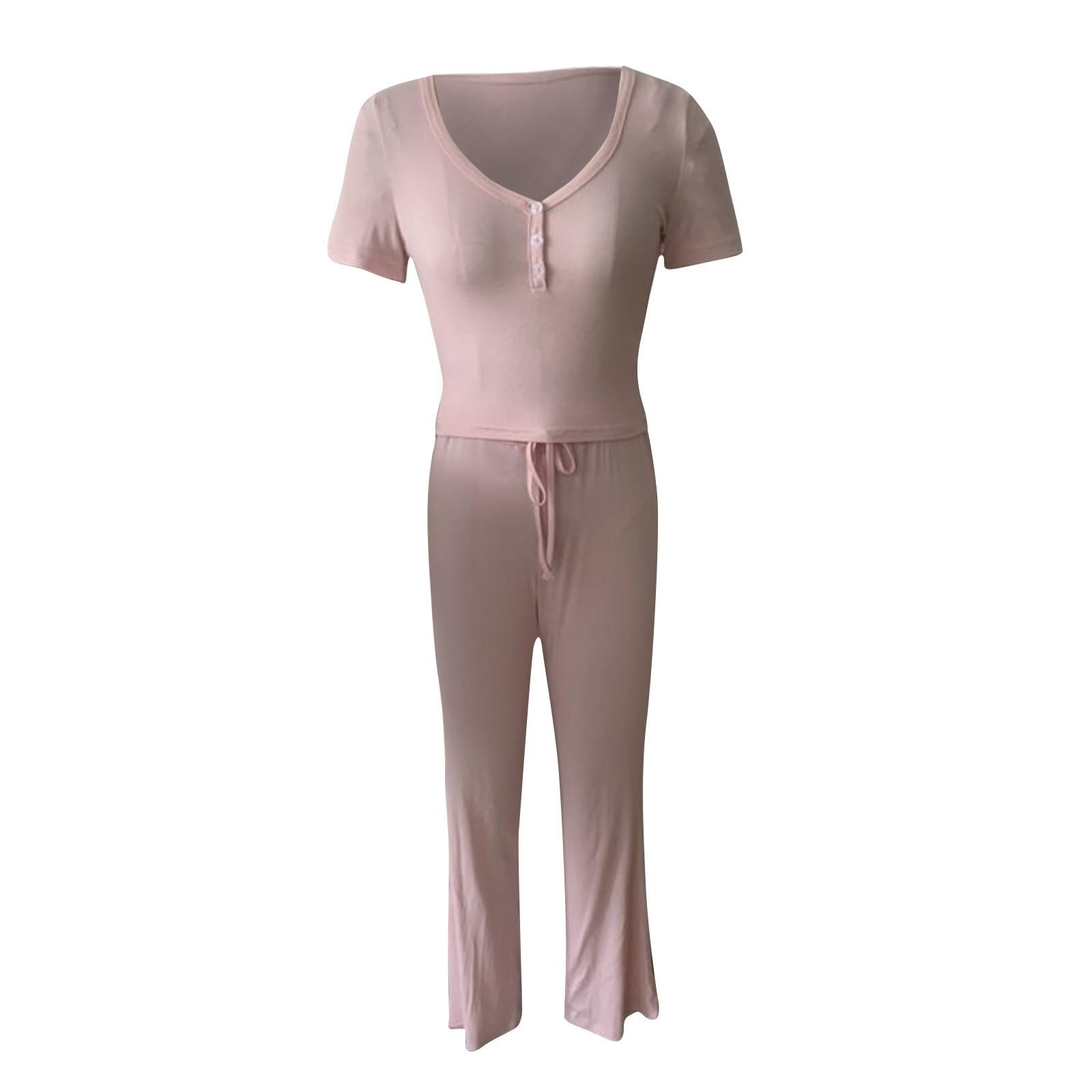 

Женский комплект из двух частей, укороченный топ с коротким рукавом, подходящие к нему расклешенные брюки, повседневный комплект XL розовый