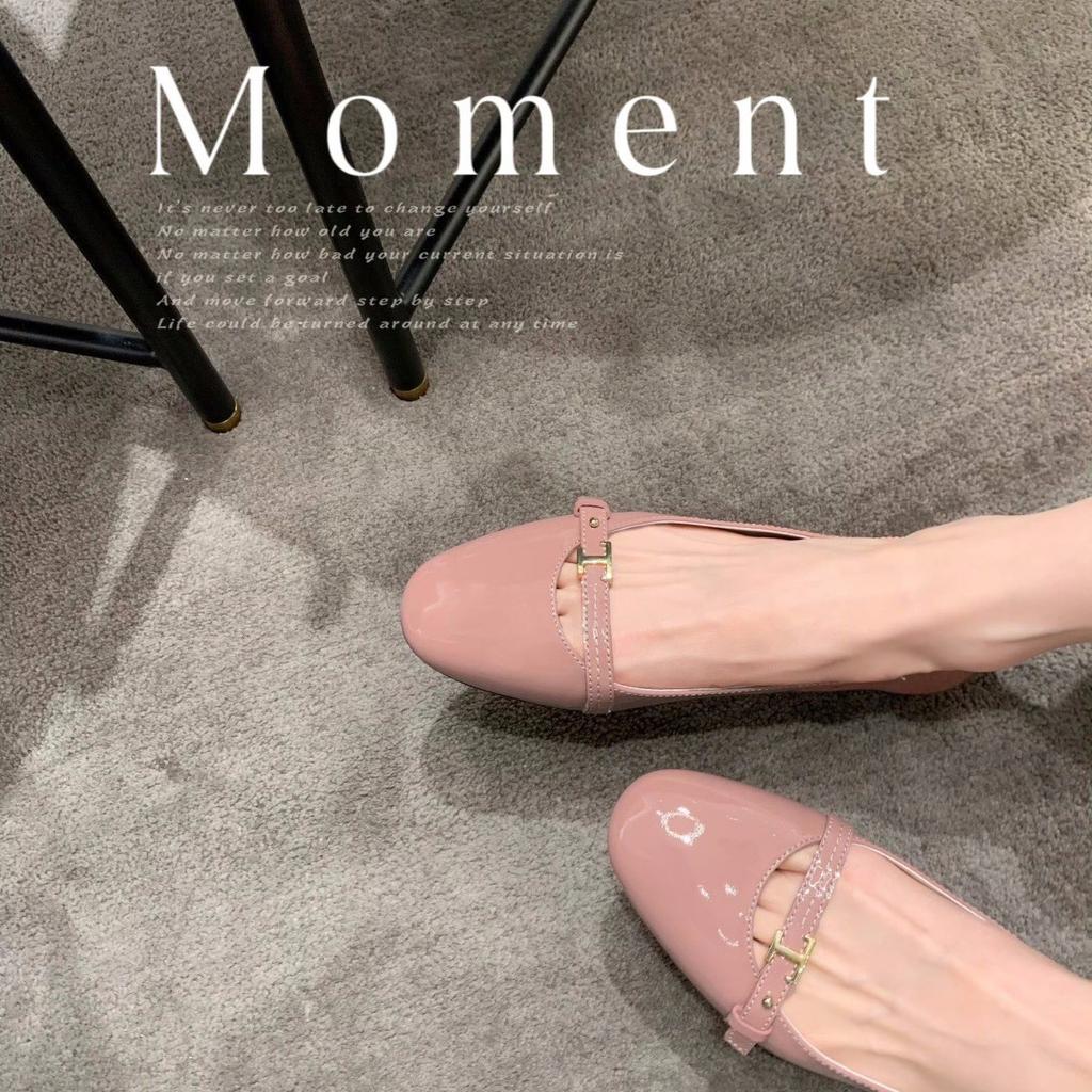Sheepskin Version~ Letter Small Gold Buckle Shoes Soft-soled Mary Jane Shoes Women's Single Shoes Round Head Shallow Mouth Flat-soled Leather Shoes