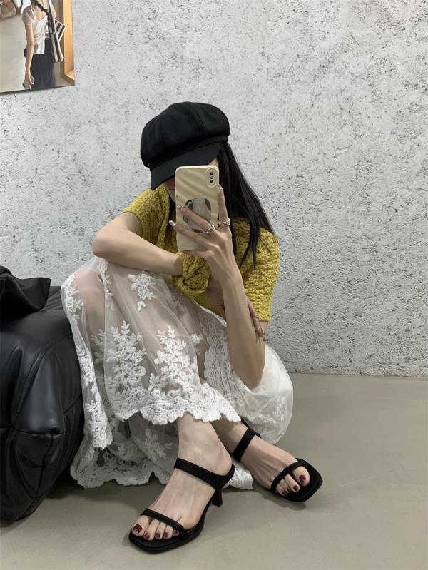 Fashion Cross-Tied Thin Heels Square Toe Shoes Womens Slippers Outdoor Heeled Mules Med Pantofle Slides High Summer 2025 Pumps Shoes Cro