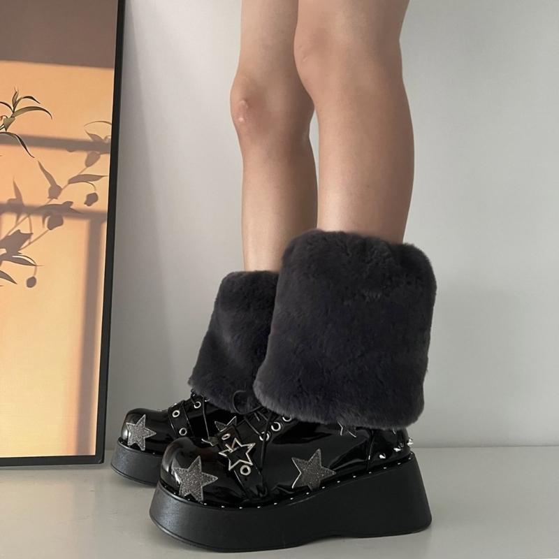 Women Furs Leg Warmer Winter Furry Long Boot Cuffs Fuzzy Shoe Cover Party Costume for Holiday Festival Performances Play
