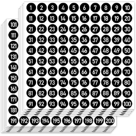 3000 PCS Number Stickers Labels, 0.4'' Black Consecutive Number Stickers 1-200, Vinyl Numbered Sticker, Self-Adhesive and Residue-Free, Use for