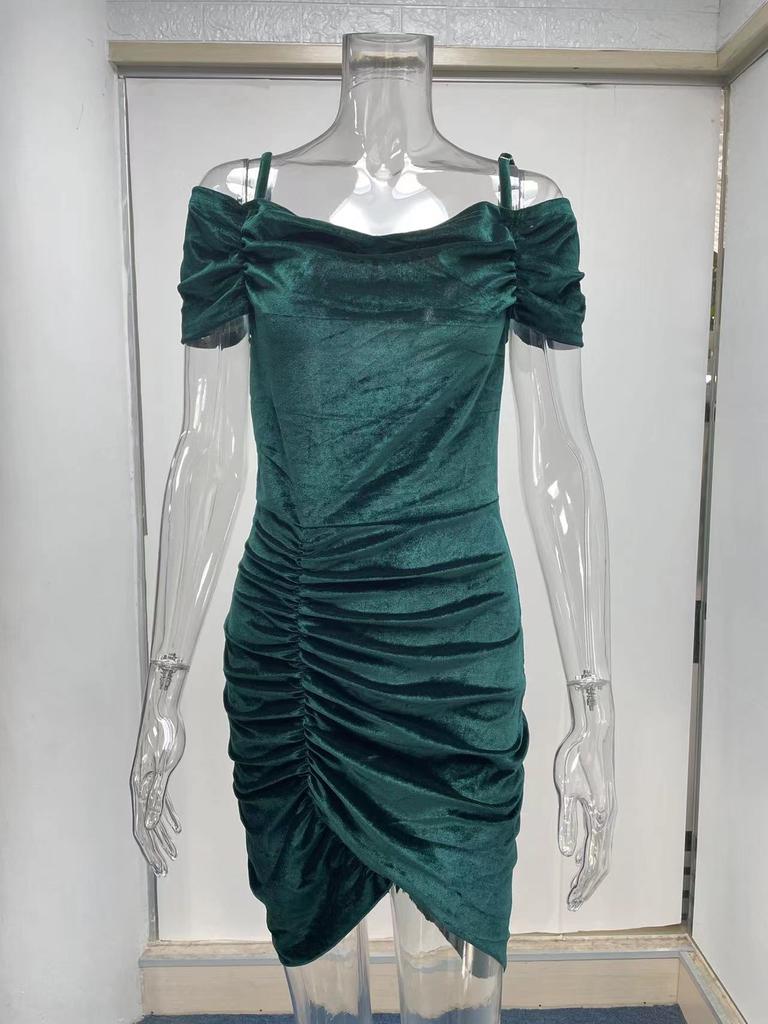 Sexy Slim Strap Fleece Stahovací šňůrka Nepravidelné šaty Móda Temperament Elegantní dámské oblečení