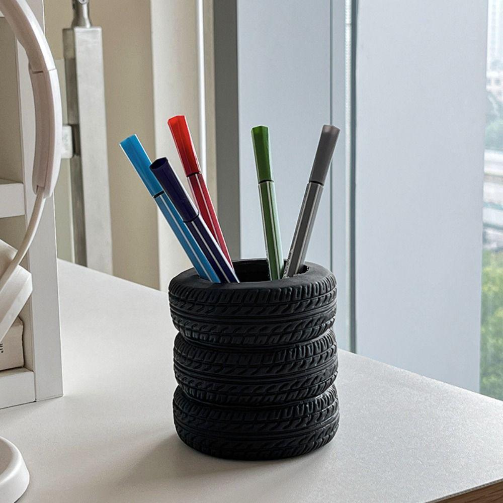 Tire-Shaped Desktop Organizer Multifunctional Desk Storage Ornament Makeup Brush Holder  Car Lovers