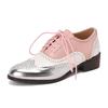 Red British Women Oxfords Mixed Color Pink Silver Mid Square Heel Brogues Flats Vintage Dress Party Lady Lace-up Patchwork Shoes