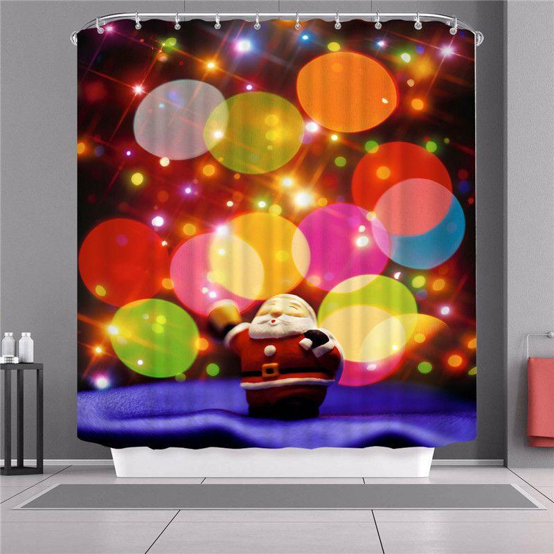 Curtain Shower Christmas With Hook Waterproof Fabric Bathroom Santa Xmas Claus