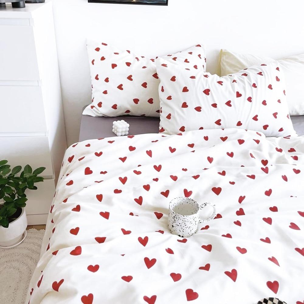 aesthetic heart-shaped pattern, Duvet Cover White red zipper ultra-fine fiber down duvet cover setsuitable for girls and women