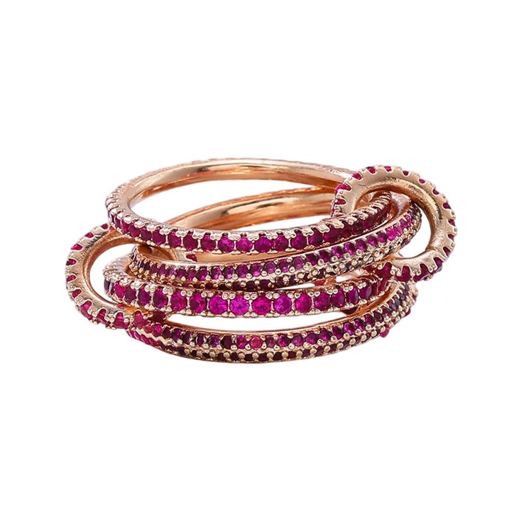 Stackable Rose Gold Plated Rings For Women With Colorful Cubic Zirconia Handmade Mixed Metal Jewelry For Party Wear