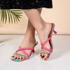 Women's Stiletto Slippers Summer New Square Head Open Toe Crystal with Fine Strap Anti-slip Wear-resistant High Heels