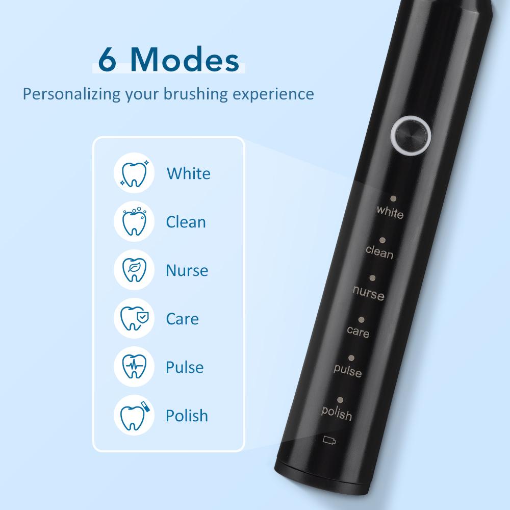 Sonic Electric Toothbrush for Adults Black Smart Timer 6 Modes Deep Clean Toothbrush with 4 Brush Heads Toothbrush Oral Care