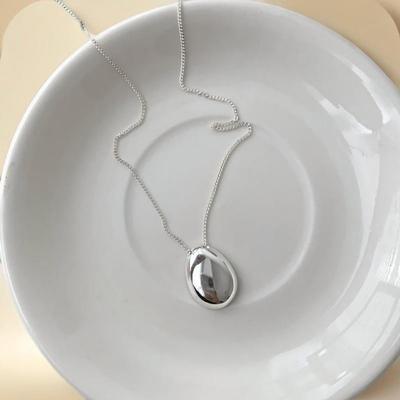 Damen 925 Silber Ovaler Tropfen Langes Strick-Halskette