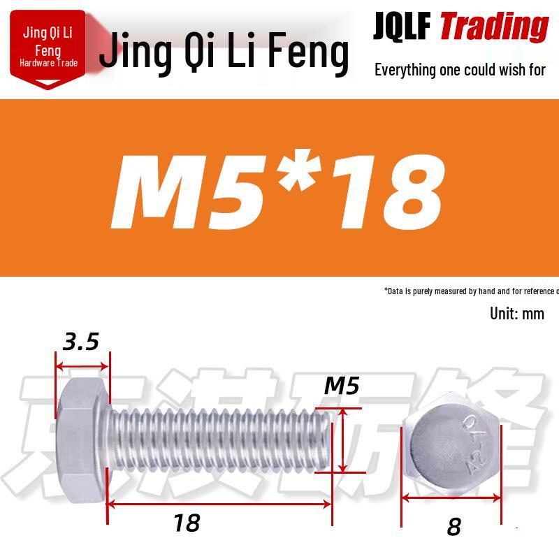 201 Stainless Steel Hex Head Full Thread Bolt: Wear & Corrosion Resistant, M4-M14 for Aerospace Machinery