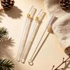 2Pcs Christmas Reusable High Borosilicate Glass Drinking Straws Set Set with 1Pc Brush Milk Shake Coffee Cocktail Straw Bar