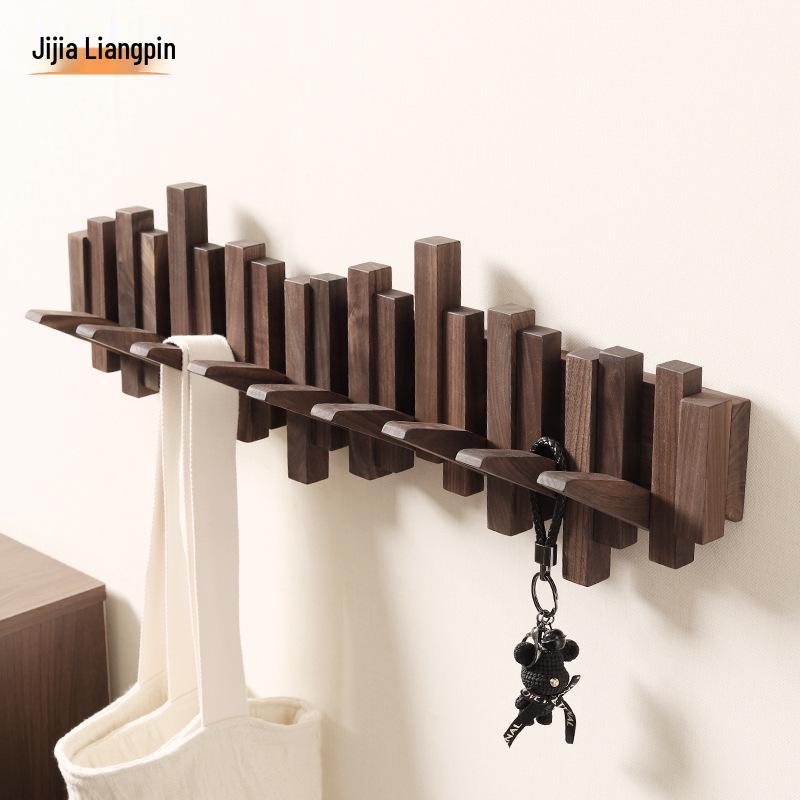 Creative Wooden Wall-Mounted Piano Key Coat Rack with Entrance Hooks
