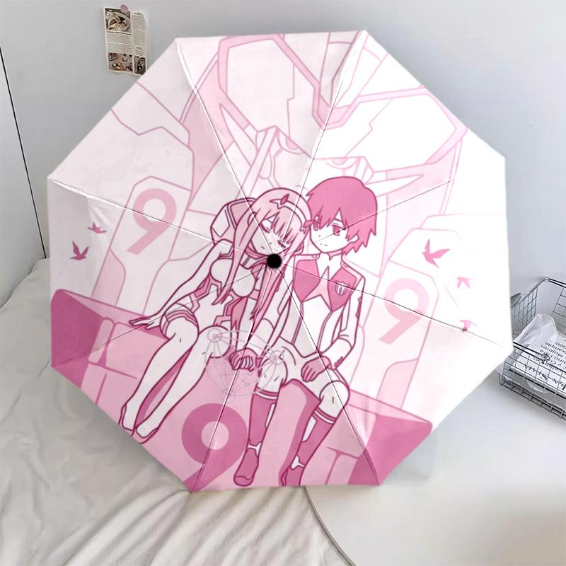 DARLING in the FRANXX Fashionable Umbrella 8 Iron Ribs Plastic Handle Auto-Open Foldable Sunshade-kwq213 (as the picture,iron&8K)