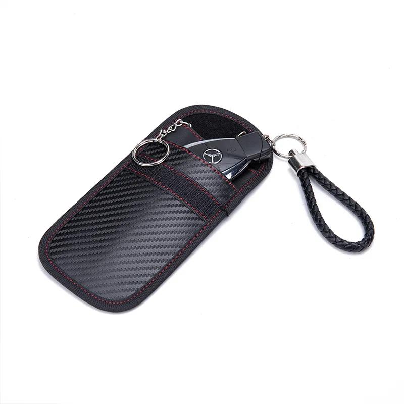 2024 Newest Hot 1pc Anti-theft Car Key Fob RFID Signal Blocker Faraday Signal Blocking Pouch Carbon Fiber Bag Key Wallets