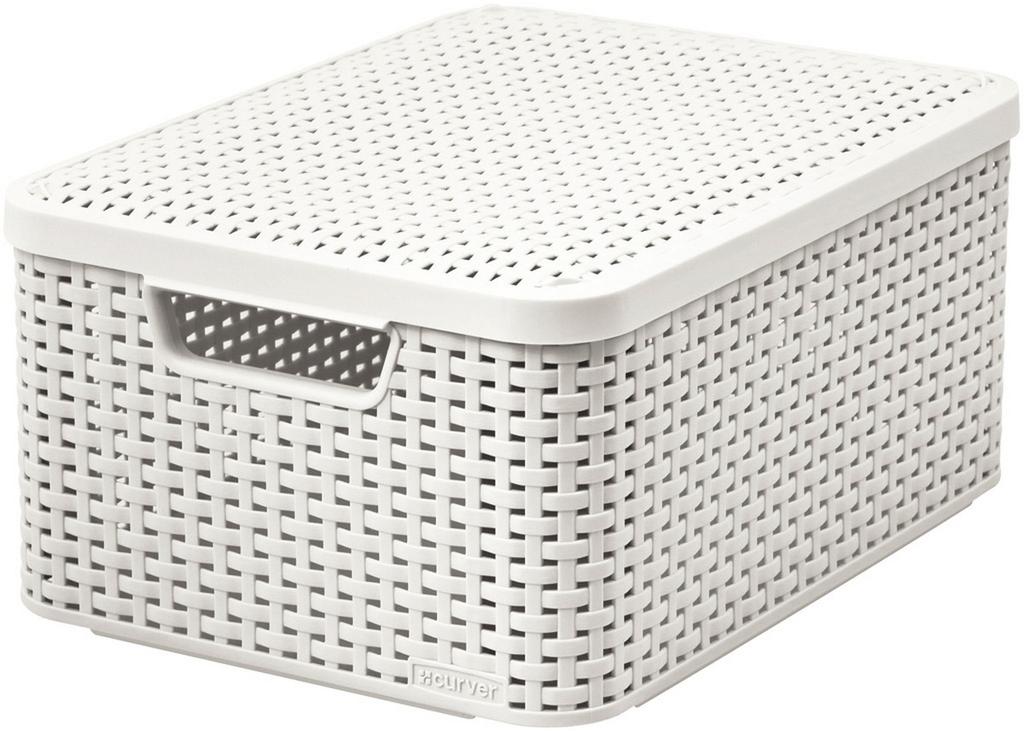 Basket with lid, cream rattan, 39 x 29 cm