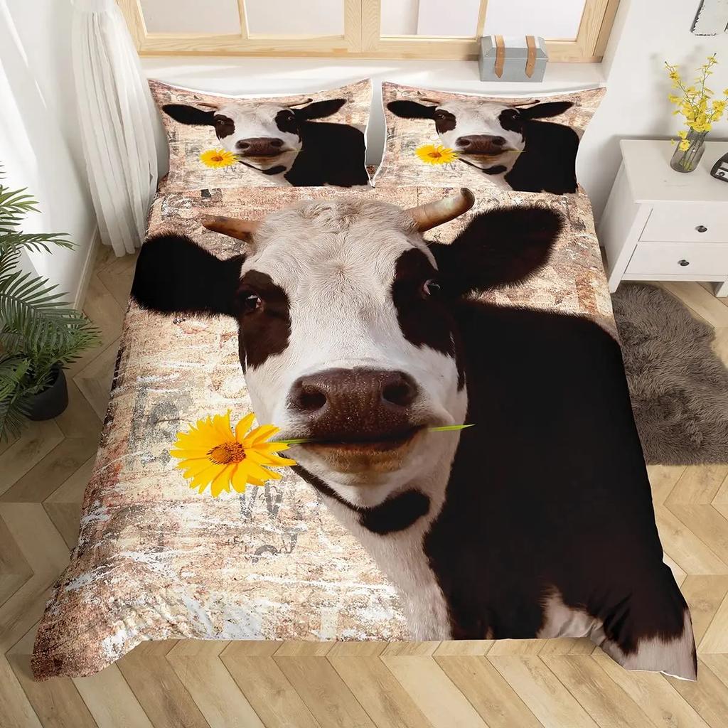Cows Duvet Cover Set Full Size Milk Cow Print Comforter Cover Farm Animal Theme Bedding Set Room DecorCheckered Quilt Cover
