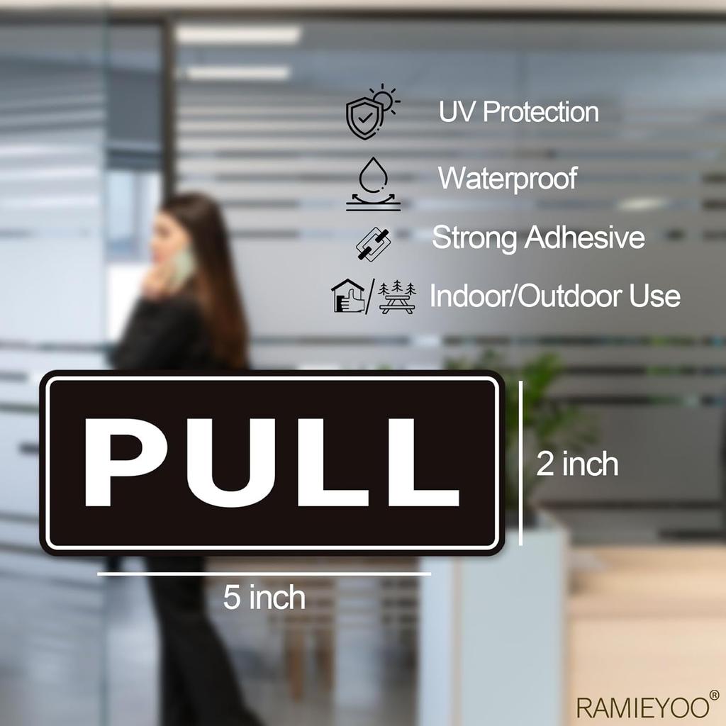 Push Pull Sticker Sign,6 Pack Push Pull Signs for Glass Doors and Other Side Doors,Pull Push Decal Self-Adhesive,Black/White Vinyl Stickers for Doors