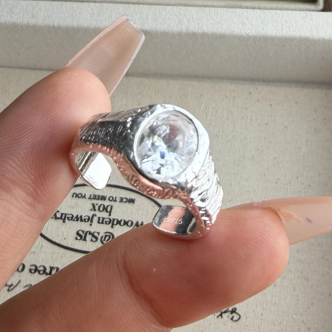 

BF CLUB 925 Sterling Rings for Women Simple Geometric Handmade Irregular Retro Vintage CZ Wide Ring Allergy For Birthday Gift resizable
