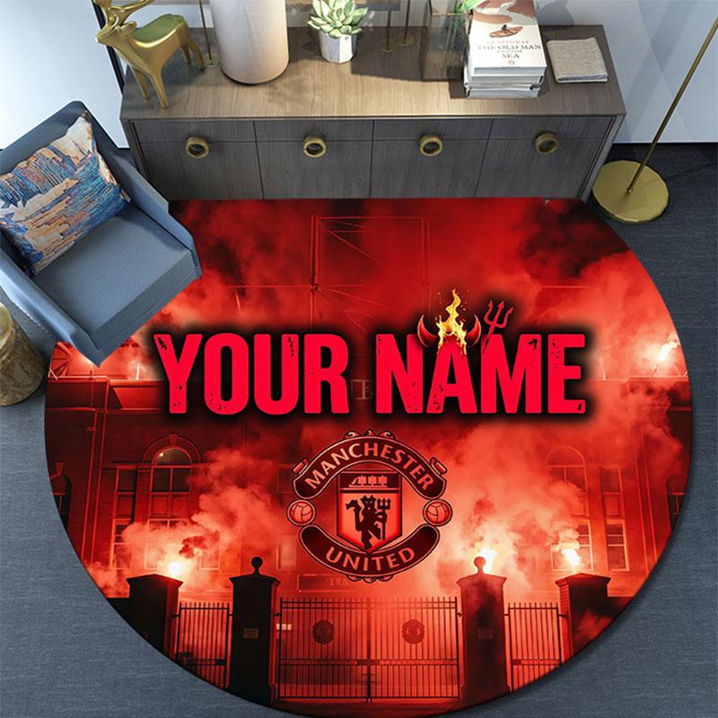 Custom Name,Manchester United FC pattern round rug,Carpet Rug for Living Room Bedroom Playroom ,Non-slip Floor Mat,Holiday Gifts and Birthday Gifts.