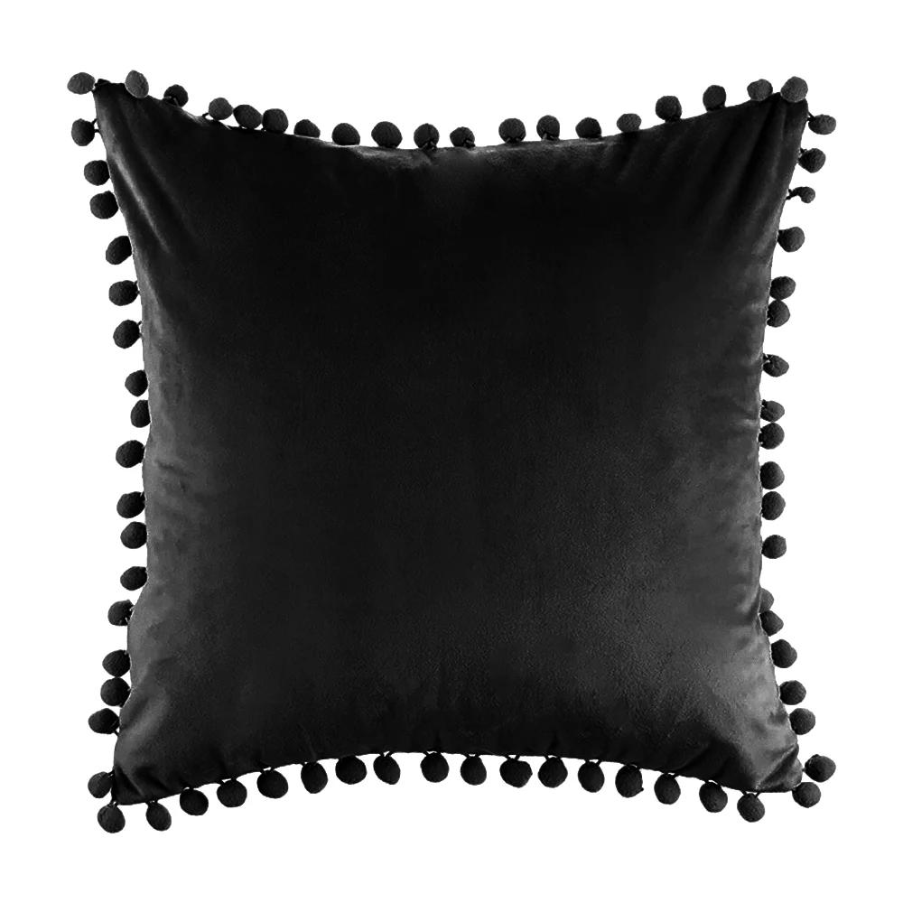 Soft Velvet Pillowcases Solid Cushion Cover Square Decorative Pillows With Balls For Sofa Bed Car Home Throw Pillow